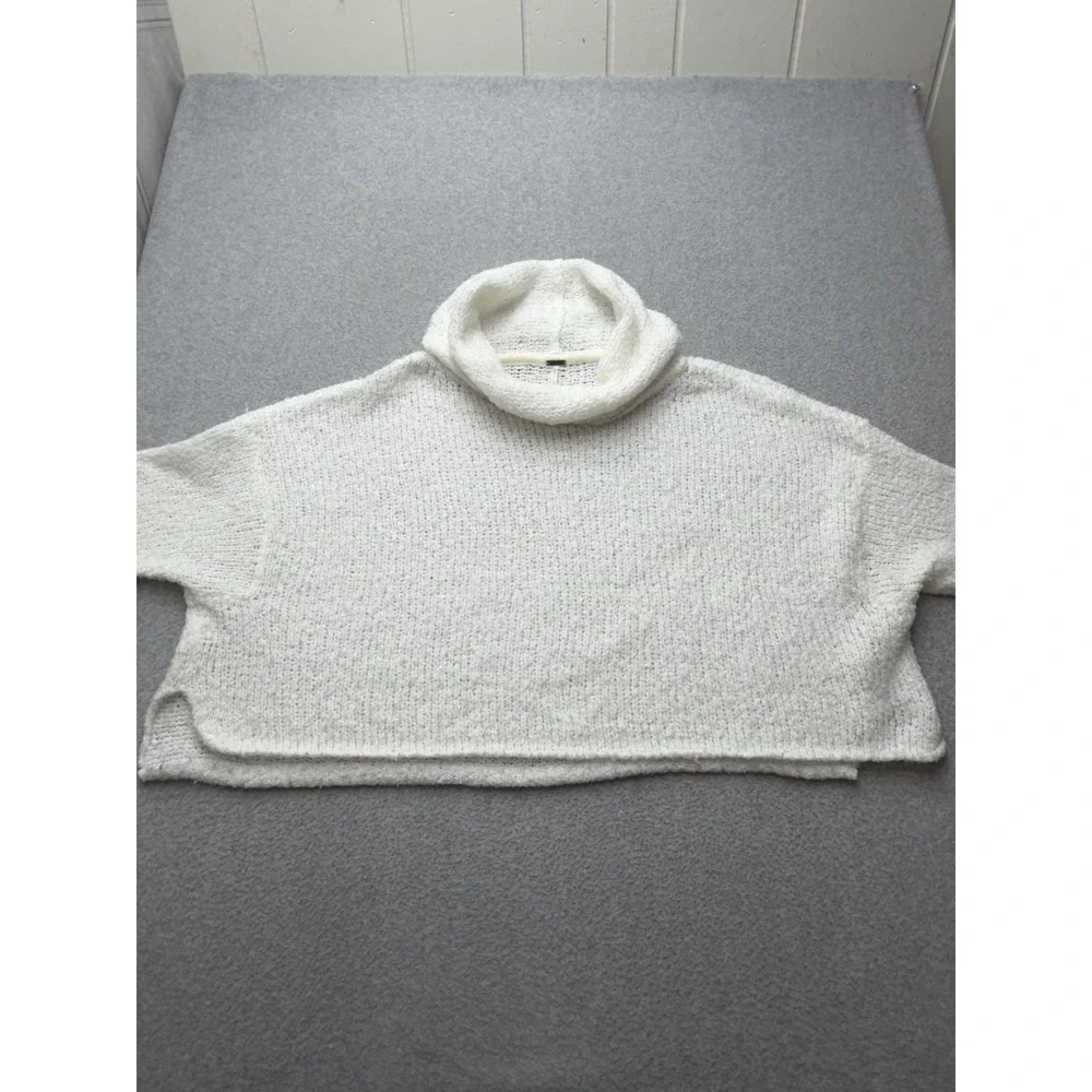 Free People Womens Sweater S White Cowl Neck Oversized Chunky Knit Pullover